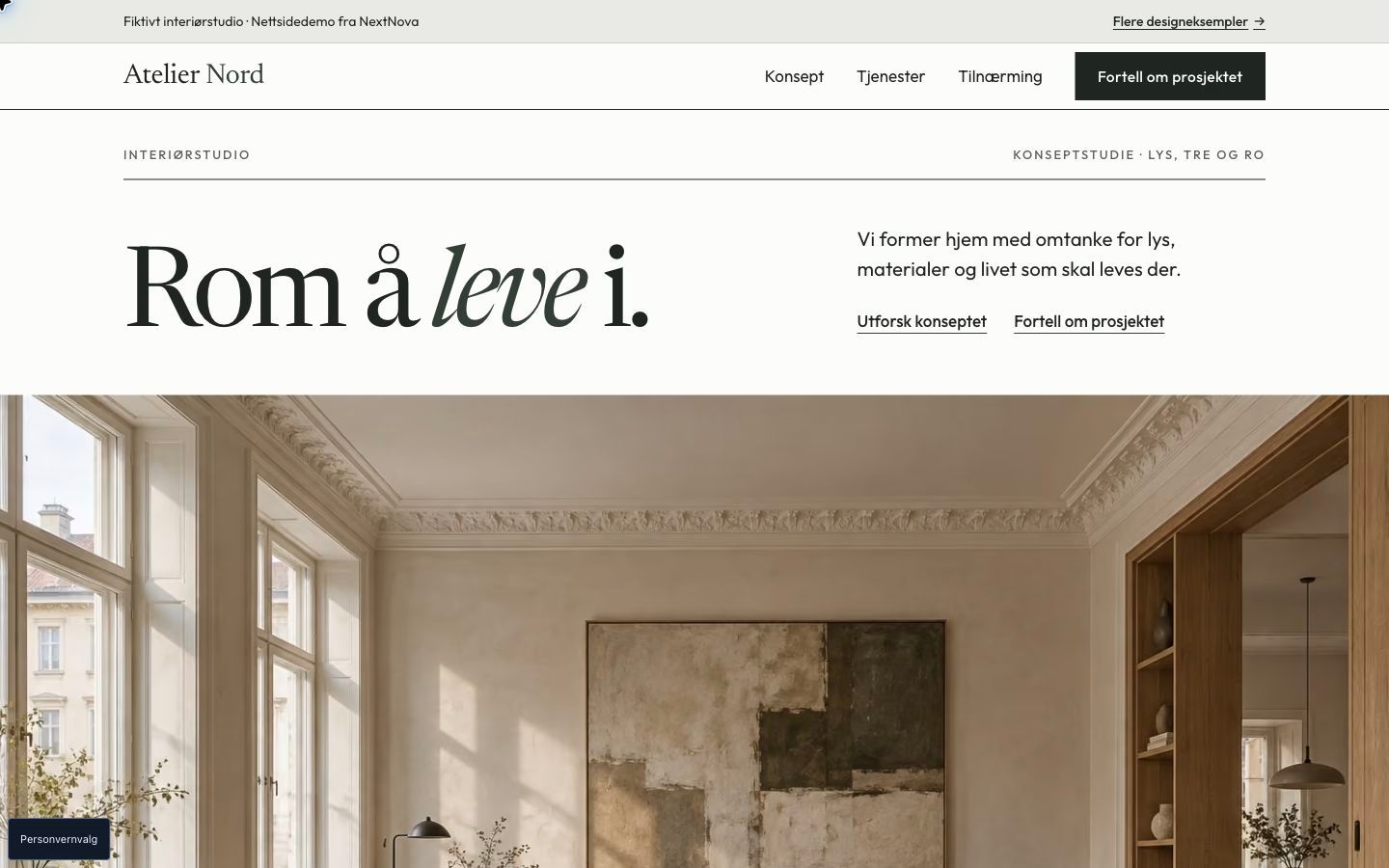 Skjermbilde fra designeksempelet Atelier Nord