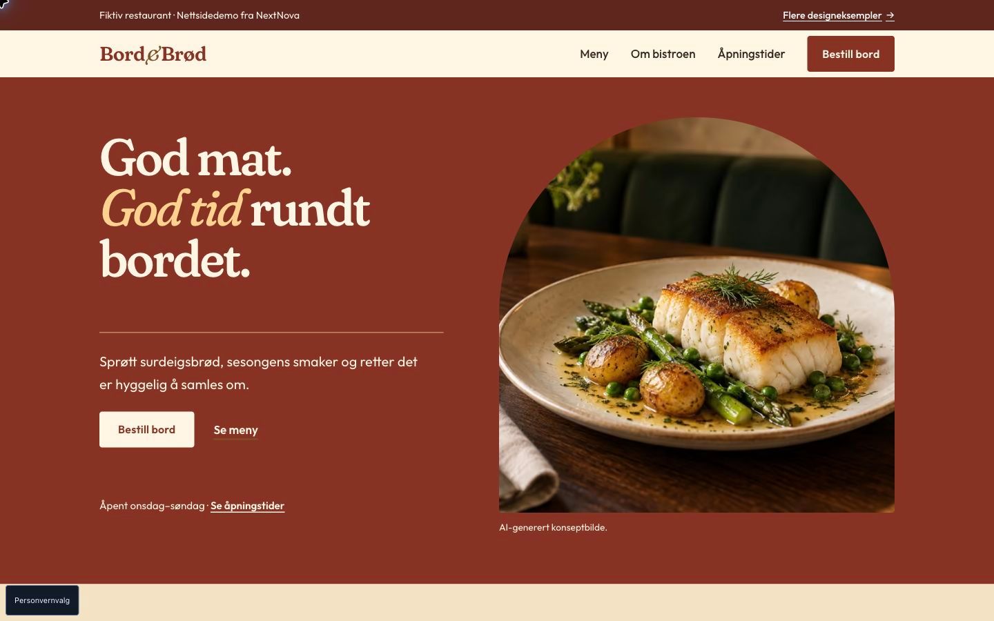 Skjermbilde fra designeksempelet Bord & Brød