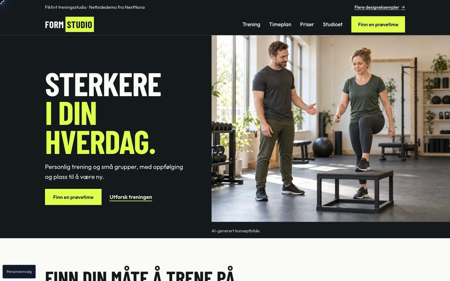Skjermbilde fra designeksempelet Form Studio