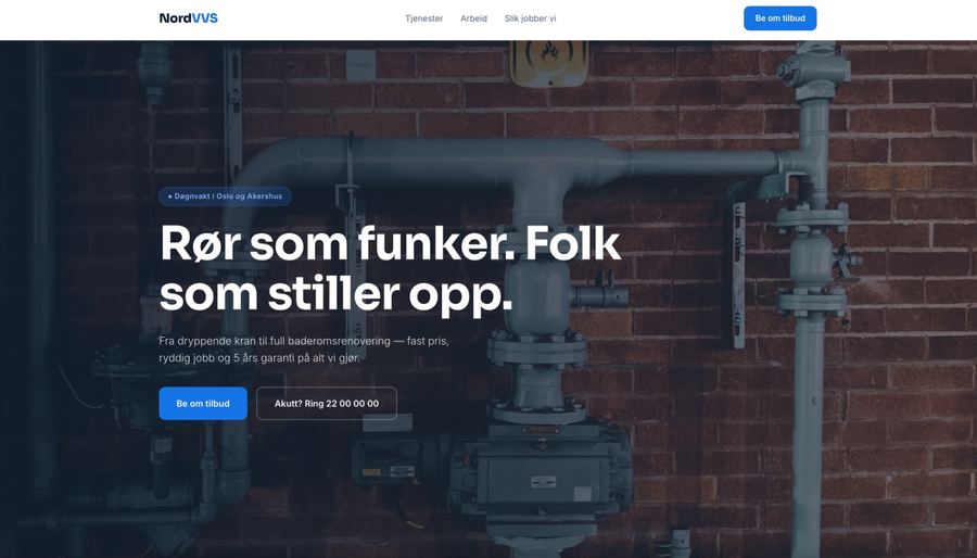 Skjermbilde av designeksempelet Nord VVS