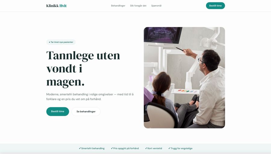 Skjermbilde av designeksempelet Klinikk Hvit