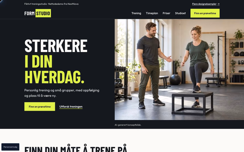 Form Studio: svart og limegrønn treningsside med personlig oppfølging